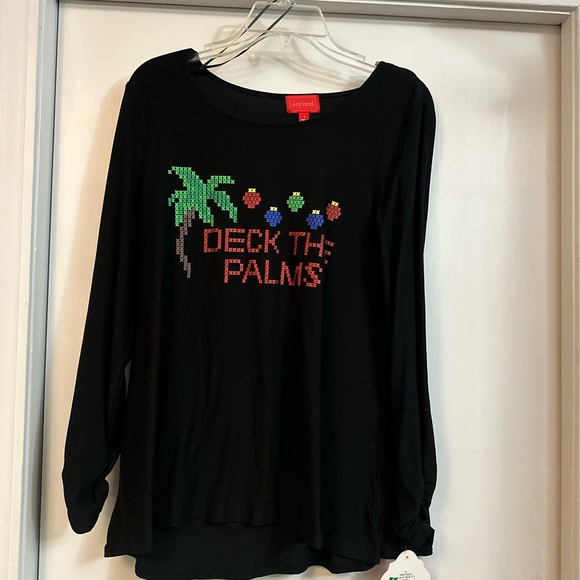 Black Long sleeve Christmas blouse tropical palm tree .Deck the Palms. Small - Picture 2 of 2
